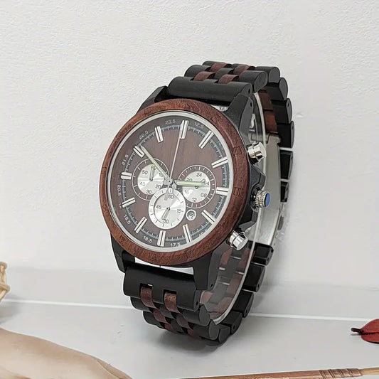 Wooden Watch Day Date Brown Dial